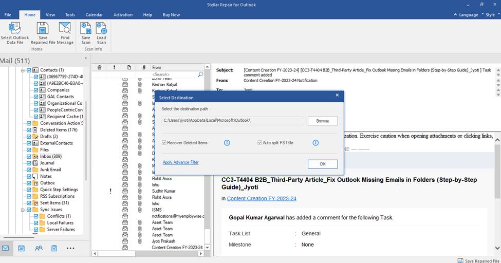 browse the desired location